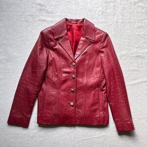 Vintage Women's Dark Red Wine Leather Blazer Jacket Medium